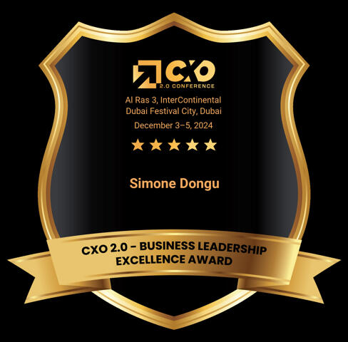 Simone Dongu awarded by CXO 2.0 in Business Leadership Excellence, Dubai 2024