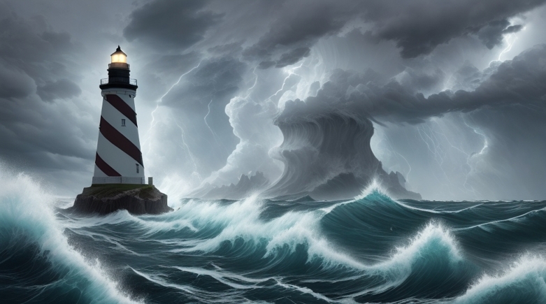 Lighthouse amidst a stormy sea