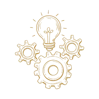 Icon of a lightbulb among system cogs illustrating Lecturer, Educator and Researcher
