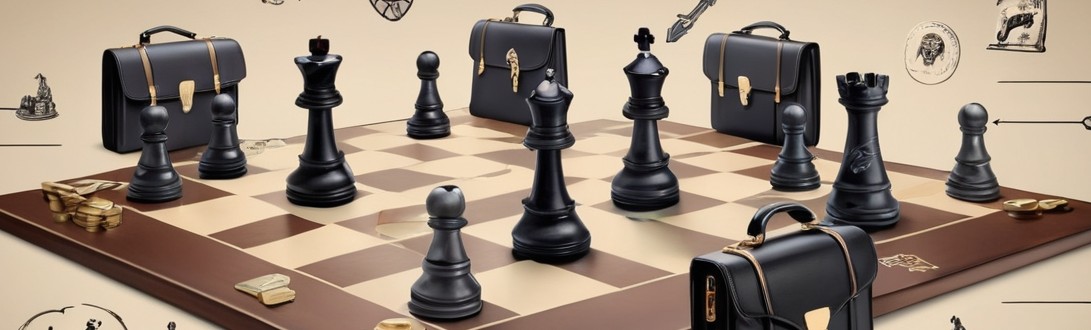 Business strategy depicted by a chess board filled with business pieces